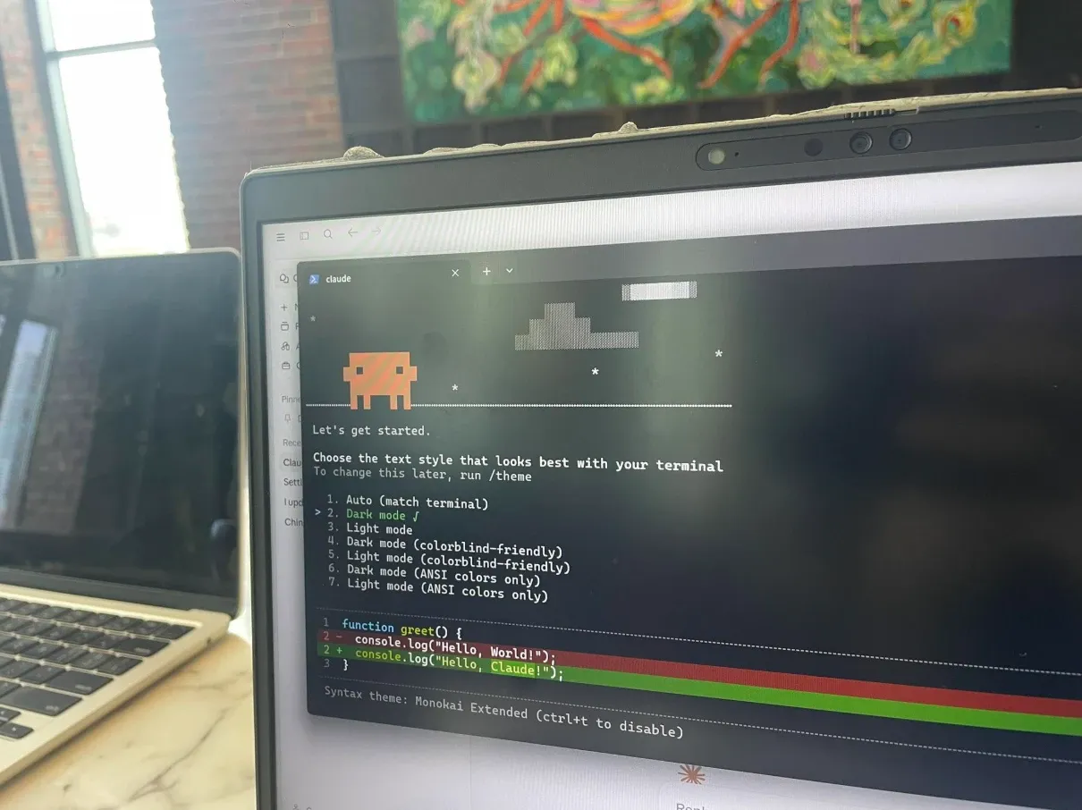 A laptop screen showing Claude Code during its first-time setup